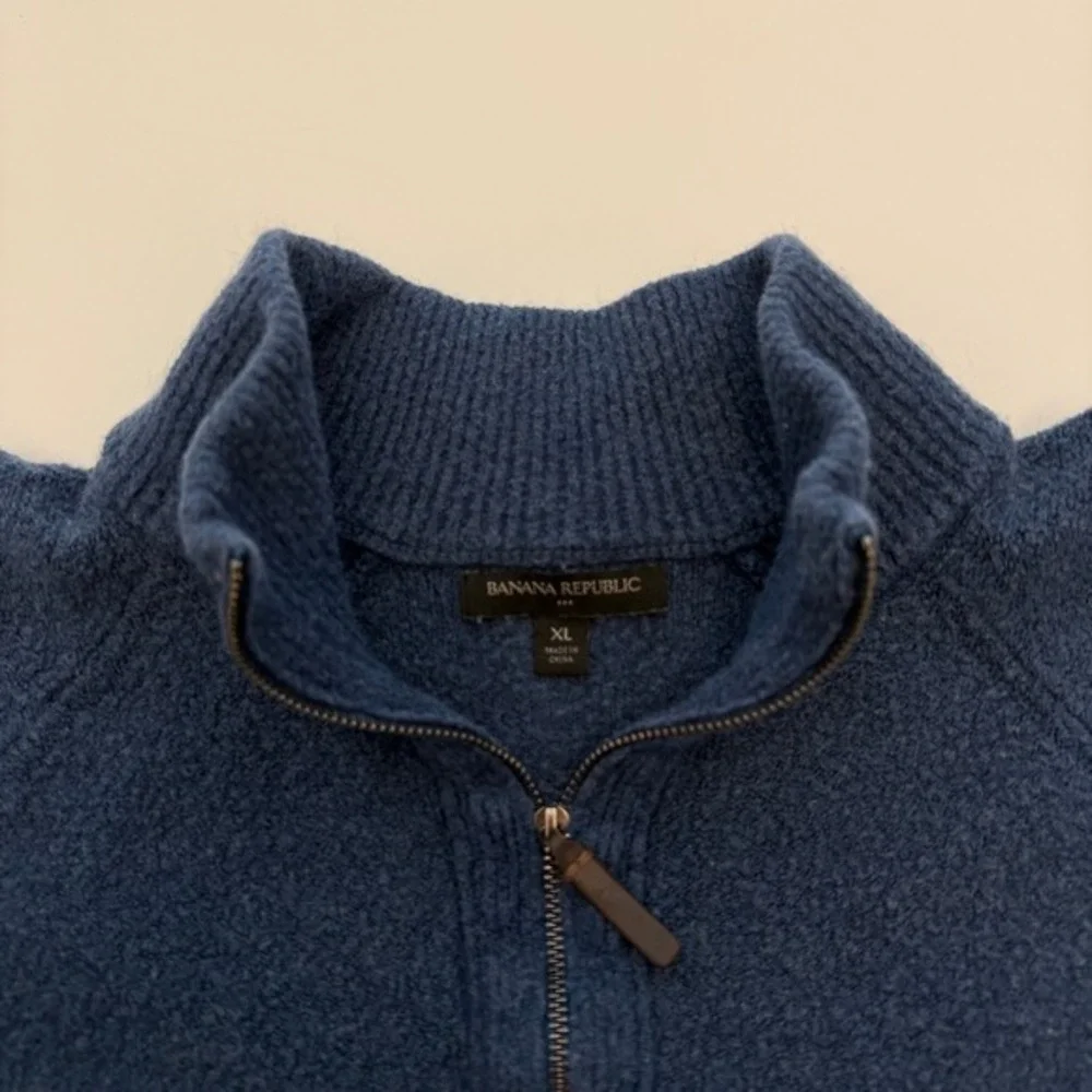 Banana Republic Quarter-Zip Blue‎ Cotton Wool Blend Knit Sweater Mens XL